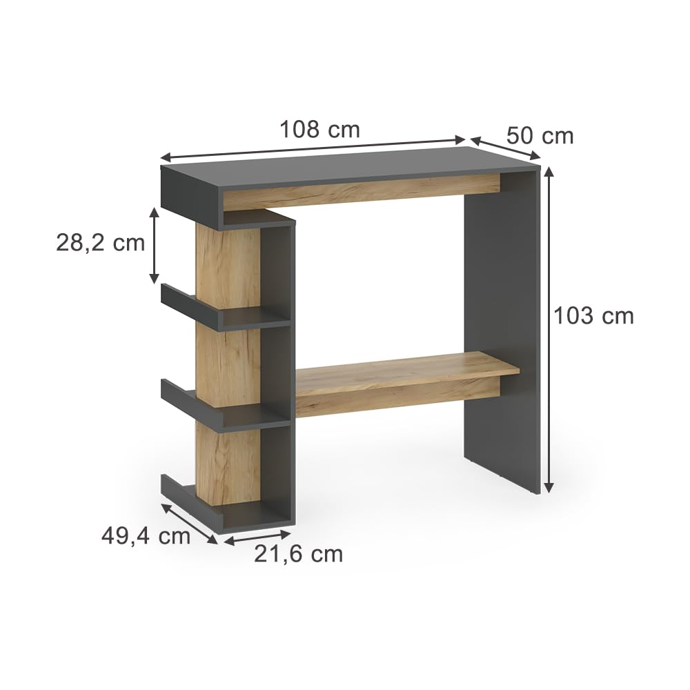 Vicco tavolo bar alto Dana, Antracite/Rovere dorato, 108 x 50 cm, con ripiani aperti per l'utilizzo come tavolo alto