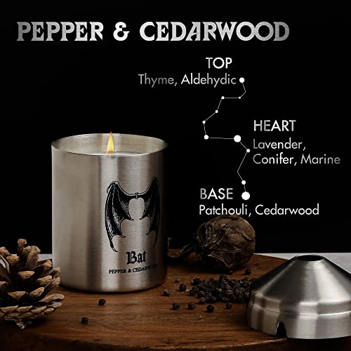 Maspriv Gothic Scented Candle For Men - Rich Manly Scents, 50+ Hours Burn Time, 76.5X92Mm, Stainless Steel Tin With Popular Designs. Ideal Gift For Him - Pepper & Cedarwood #TOP3