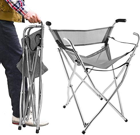 Freshore Walking Stick Chair Seat - Folding Camping Cane Portable Stool Heavy Duty Aids for Seniors ( L Size Grey)