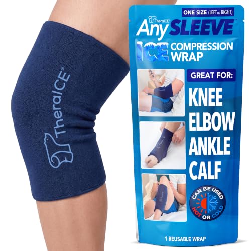 TheraICE Knee Ice Pack Wrap Compression ANY Sleeve for Injuries Reusable Gel Cold Packs Brace Adjustable Cold Wrap Recovery for Elbow Calf Ankle Meniscus Tear ACL MCL Pain Relief Women & Men