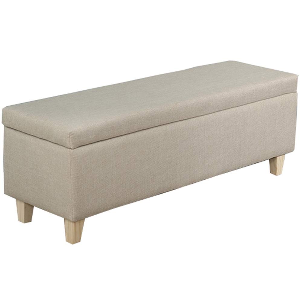 Pouf repose-pieds beige en coton et lin 110x40x43cm pour salon