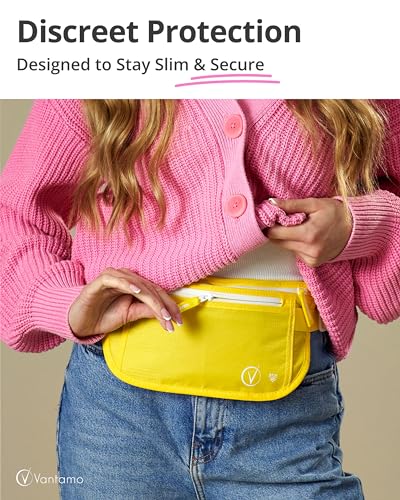 Image of Vantamo Money Belt with RFID For Men & Women, Hidden Passport Holder for Travel, 2 Compartment Travel Fanny Pack for Women Anti Theft