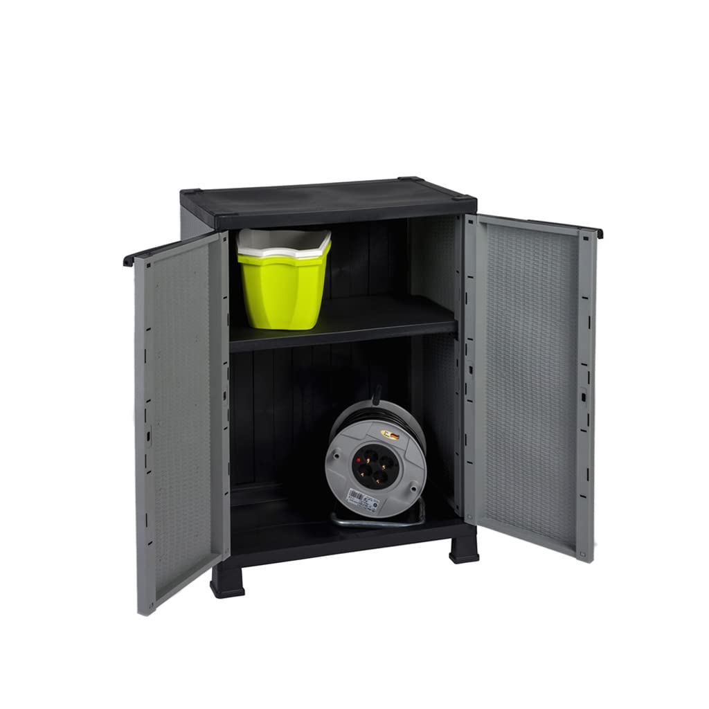 Kreher Kunststoffschrank Madera, im Rattan Design mit einem verstellbaren Einlegeboden mit 20kg Tragkraft - mittlere Version