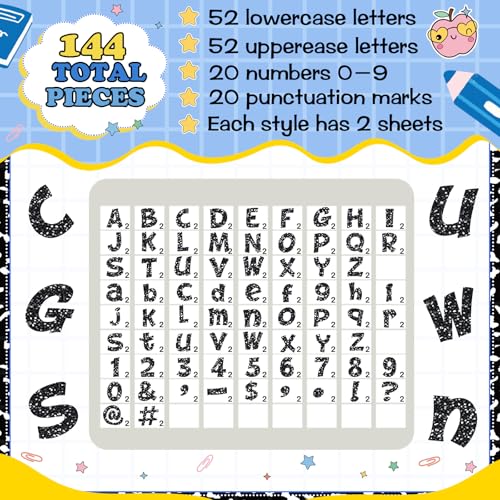 Image of Colarr 144 Pcs Glitter Bulletin Board Letters for Classroom Number Alphabet Punctuation Symbol Cutout 4'' Die-Cut Poster Letter with Adhesive Dot School Party Holiday Decor Display(Black)