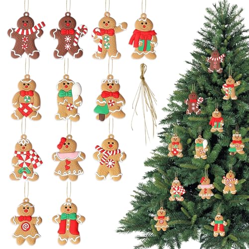 Vlecexs 12 peças ornamentos árvore de Natal para homem de gengibre, decoração de árvore de Natal, boneco de gengibre decoração de Natal, pendentes de gengibre com corda para decoração de árvores de