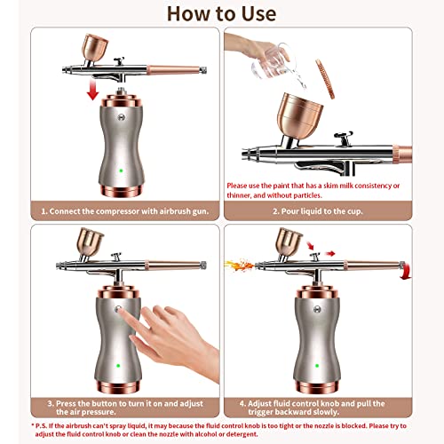 Image of Airbrush Kit with Compressor 30PSI Portable Airbrush Gun Rechargeable Handheld Cordless Air Brush for Nails Art, Painting, Cake Decor, Cookie, Mode, Makeup, Barber (Silver)