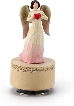 MusicBoxAttic Carved Wooden Design - Sculpted Angel Holding a Red Heart-Many Songs to Choose-Danny Boy