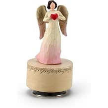 MusicBoxAttic Carved Wooden Design - Sculpted Angel Holding a Red Heart-Many Songs to Choose-Danny Boy