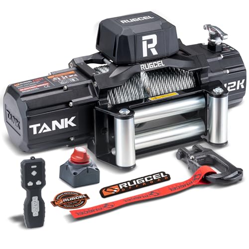 RUGCEL 12000lb New Waterproof Electric Steel Rope Winch 12V with Hawse Fairlead,2 in 1 Wireless Remote Control, Wired Control,for Truck SUV,Jeep Trailer Winch
