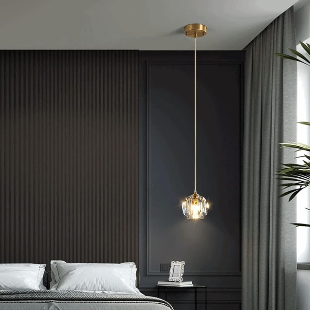 Nowoczesna pojedyncza głowica kryształowa szklana lampa wisząca LED luksusowa lampa wisząca z kutego żelaza długa linia mała lampa wisząca Nordic sypialnia nocna mały żyrandol E27