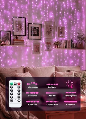 Image of Brightown 300 LED Fairy Curtain Lights, 9.8ft x 9.8ft Curtain String Lights