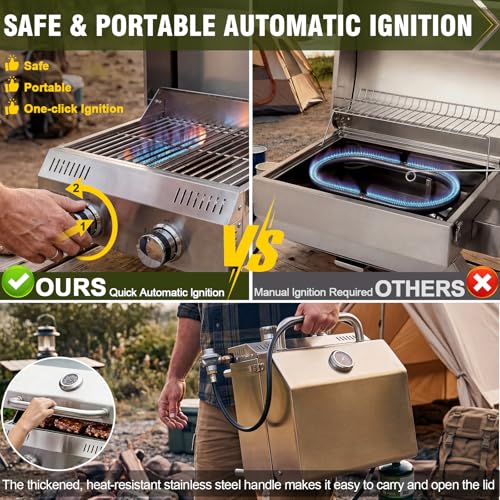 Image of Bestfire 2-Burner Tabletop Propane Gas Grill, Dual Connections, 20,000 BTU Stainless Steel Portable Grill, Fits Large Gas Cylinders /Small Canisters, for Camping, RV, Outdoor BBQ