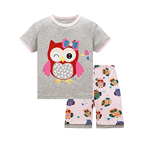 Pyjama Bebe Fille Chouette Été Court T-Shirt + Shorts Ensemble De Pyjamas Coton Vêtement de Nuit 2 Pièces pour Enfnat 3 Ans Cover