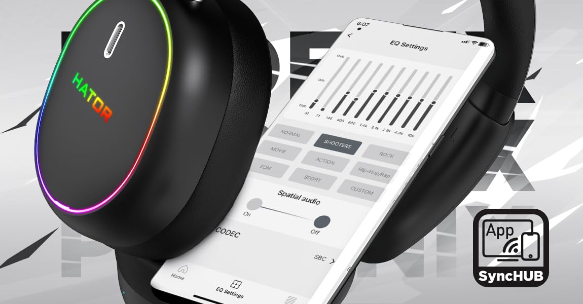 HATOR Phoenix 2 Wireless Gaming-Headset – 40mm Hi-Res Treiber, Hybrid ANC, Spatial Audio, Head Tracking, 2.4GHz & BT5.4, bis zu 45h Akku, inkl. Case – für PC, Konsole & Mobile, Schwarz