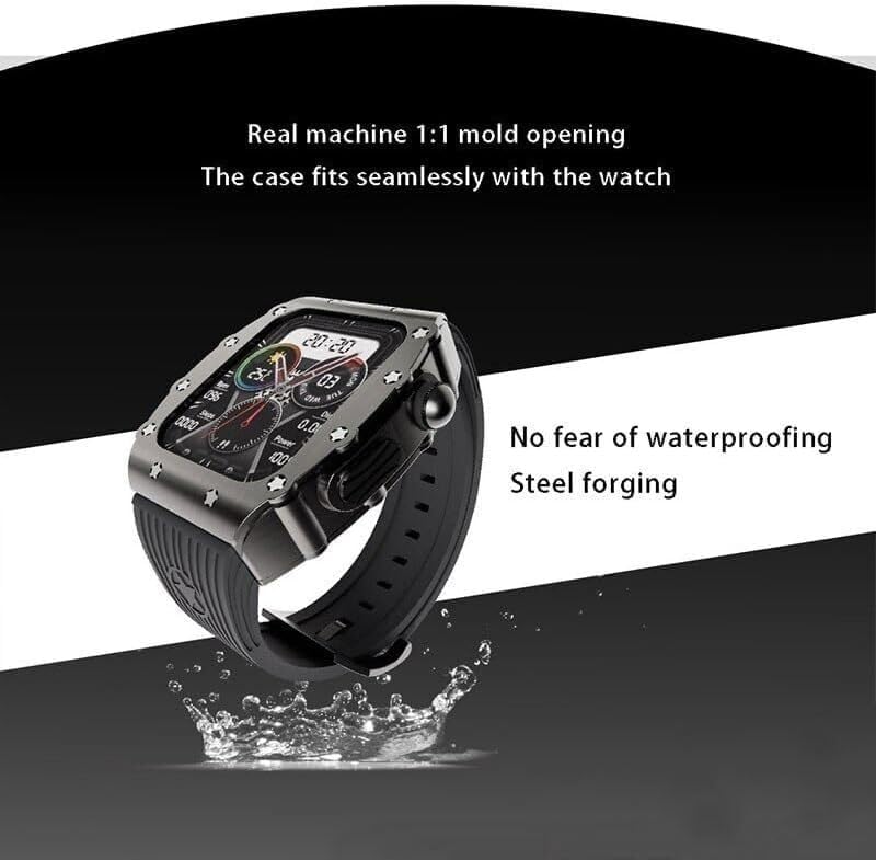 Luxury Men Zinc Alloy Watch Case Slicone Band，For Apple Watch 45mm 44mm Replacement Accessories，Rm Metal Bezel Modification Kit，For Iwatch Ultra 8/7/6/5/4/SE Series DIY