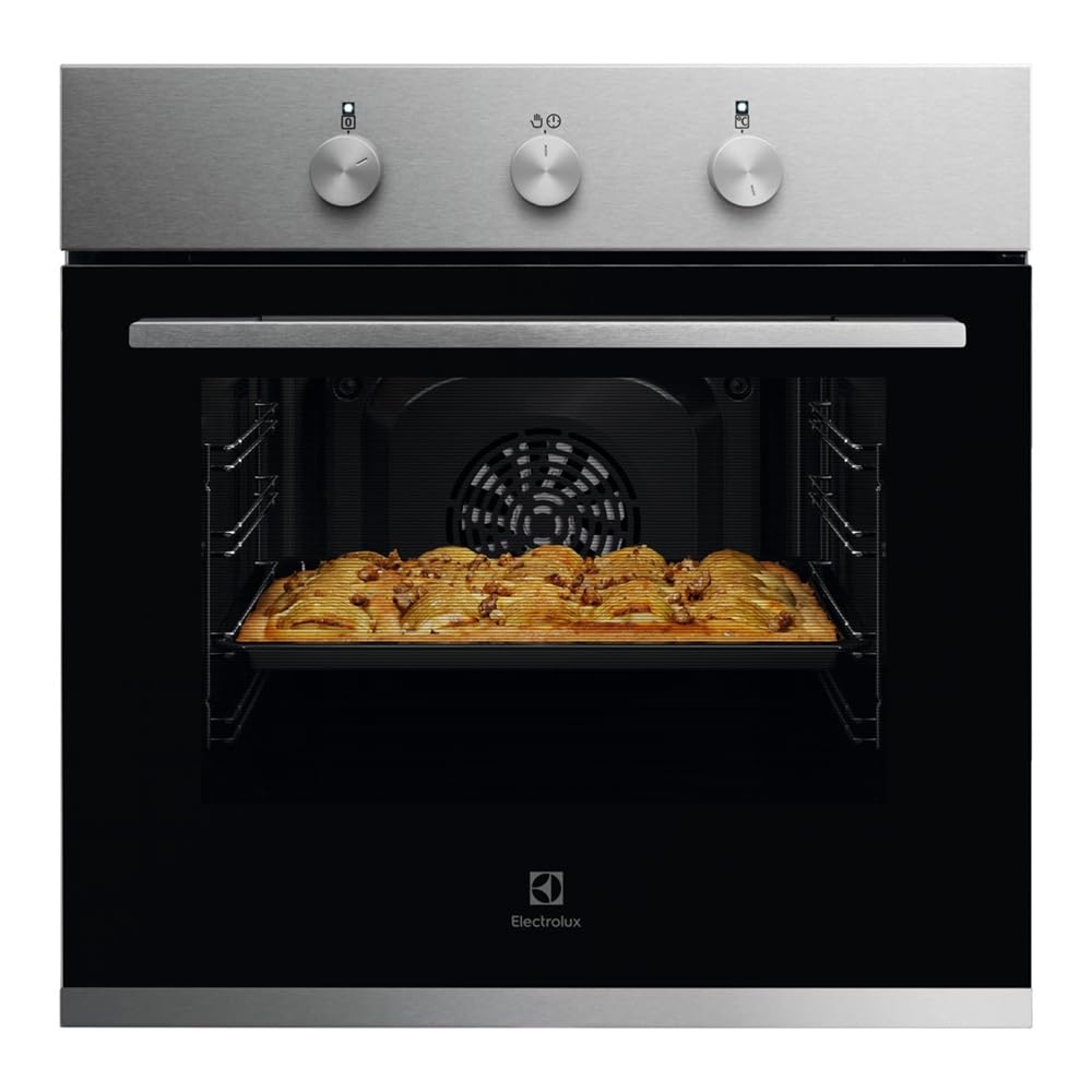 Electrolux KOHHH00BX3 Horno Integrable Multifunción 60 cm, 58L Capacidad, Limpieza AquaClean, 6 Funciones con Turbo y Grill, Clase A, Mandos Fijos, Puerta 2 Cristales, Acero Inoxidable