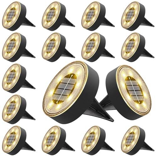 Joomer Solar Ground Lights, 16 Pack 8 LED Solar Lights Outdoor IP68 Waterproof Disc Light In-Ground Landscape Lighting Outdoor for Patio Pathway Lawn Yard Driveway Walkway (Warm White)