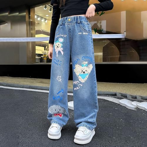 Girls Jeans Spring Autumn Children's Middle and Large Children's Straight Vintage Denim Bottom Jeans for Baby Girl3