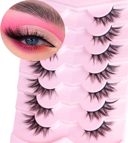Half Lashes Fox Eye Faux Mink Lashes Wispy Eyelashes Cat Eye 20mm Fake Lashes Spiky Strip Eyelashes Pack 7 Pairs