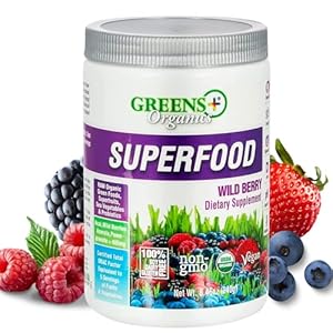 Greens+ Organic Wild Berry Superfood Powder, Antioxidant Polyphenol, Blend for Morning Kick, Energy, Vitality Boost, Nutrition, Vibrant Health, Dietary Supplement, Vegan Soy/Dairy/Gluten Free(8.46oz)