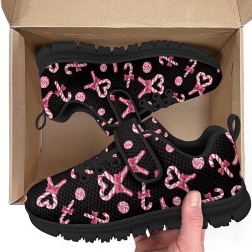 Christmas Candy Pattern Kids Tennis Shoes Breathable Running Shoes Walking Shoes Fashion Sneakers for Boys and Girls（Black Sole）2