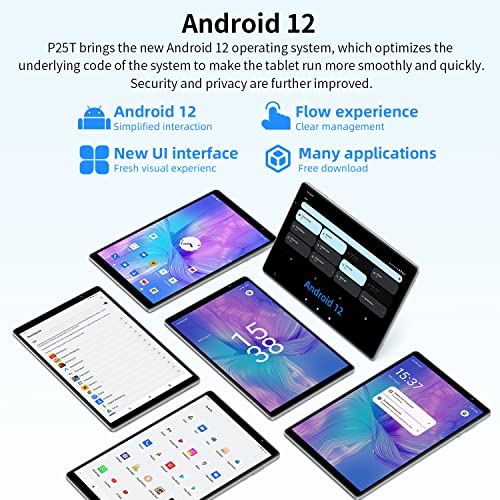 Teclast 10.1 Inch Tablets Android 12, 4Gb Ram+64Gb Rom(Tf 1Tb), P25T Wi-Fi 6 Android Tablet, 2.4G/5G Wifi, 1.8Ghz Quad-Core Cpu, 800X1280 Ips, Bluetooth 5.0, Dual Cameras, 6000 Mah, Stereo, Type-C #TOP2