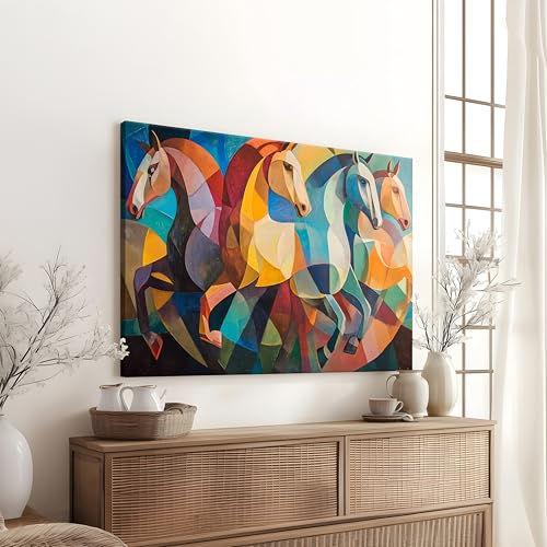 Image of Abstract Running Horses Vastu Stretched Canvas Painting For Living Room Vastu Horse Wall Art Painting Symbol of Energy, Progress & Harmony Wall Art for Home & Office, 12x16 Inch