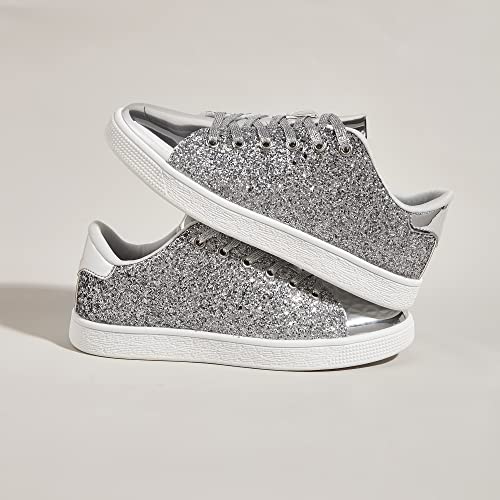 Image of LUCKY STEP Glitter Shoes Sparkly Bling Shiny Bedazzled Lace up Fashion Sneakers for Women