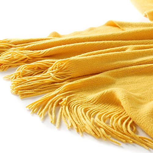 Homiest Decorative Knitted Throw Blanket With Fringe Soft & Cozy Tassel Blanket For Couch Sofa Bed (Yellow,50X60) #TOP4