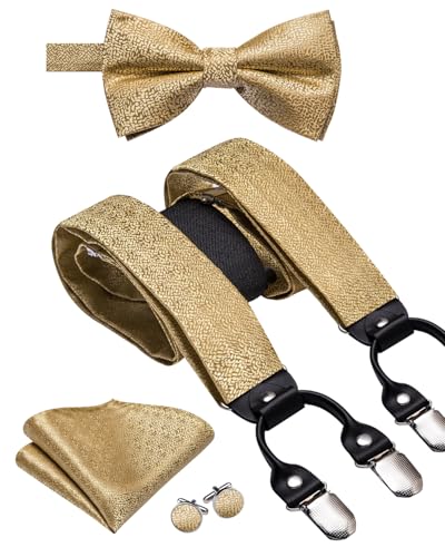 Image of Dubulle Suspender and Bow Tie for Men Paisley Solid Mens Suit Braces Pretied Bowtie and Handkerchief Cufflinks Formal Wedding