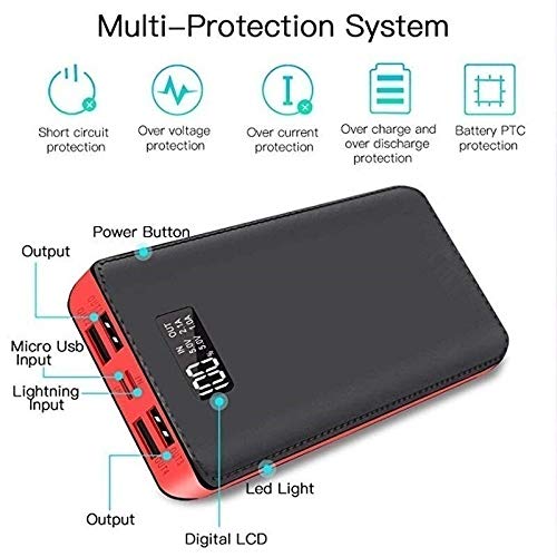 Karusale 50000Mah 4 Usb External Power Bank Battery Pack Portable Lcd Led Universal Charger Compatible With Iphone, Samsung Galaxy And For All Other Cell Phone Models (Black + Red) #TOP3