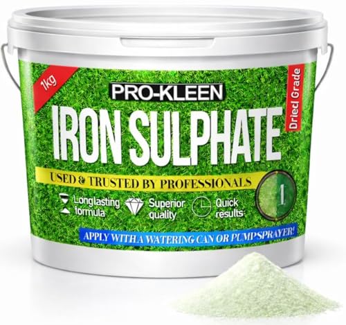 Pro-Kleen Iron Sulphate 1 Kg Premium Ferrous (Makes Up To 1000L When Diluted & Covers Up To 1000M2) Pure Lawn Tonic- Lawn Conditioner And Turf Hardener. (1KG Dried Grade)