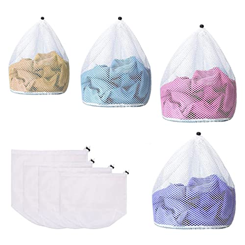 LUOGE Bolsa de lavandería de 4 piezas, bolsas de lavado de malla, bolsa de lavadora, bolsa lavandería reutilizable con cordón grueso para ropa, sujetadores, calcetines ropa cama, juguetes peluche, XL