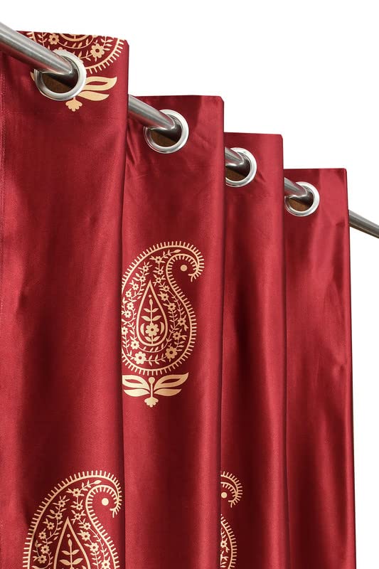FABDRAPE Superior Printed New Bella Design Light Filtering Door Eyelet Curtain Panel Parda for Drawing Room, Living Room/Bedroom (Maroon, 7 Feet) - Pack of 2