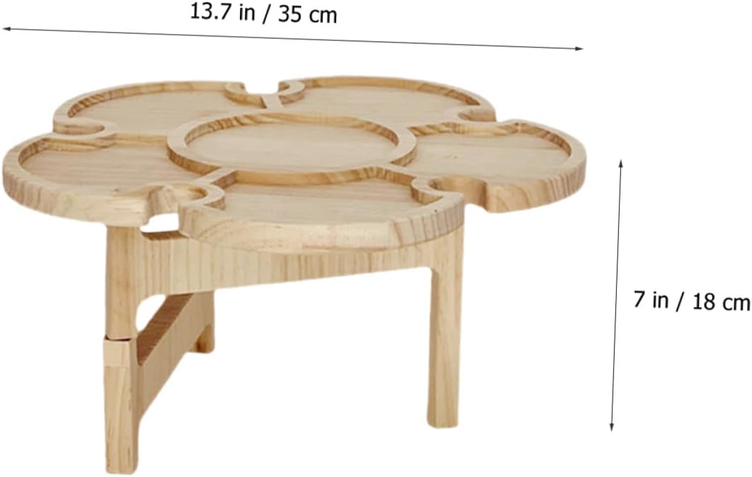 Portable Folding Picnic Table Outdoor Wine Desk Wooden 35cm Diameter Floor Table for Beach BBQ and Garden Use
