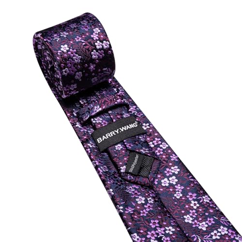 Image of Barry.Wang Floral Ties for Men Flower Necktie with Tie Clip Formal