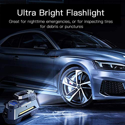 Image of EzLife Portable Air Compressor Tire Inflator EL-3631 | Car Tyre Pump with Digital Pressure Gauge (150 PSI 12V DC), Bright Emergency Flashlight - for Cars & Trucks (Portable Air Compressor)