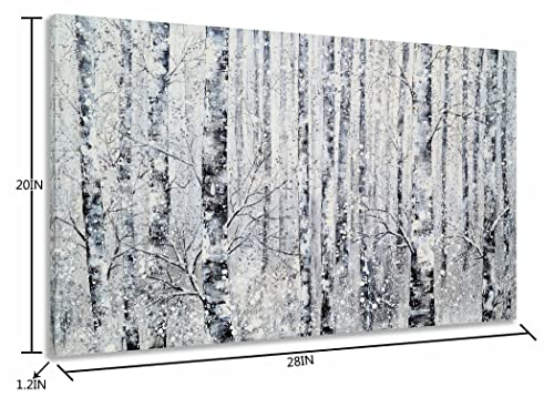 Image of Yihui Arts Modern Silver and White Forest Painting on Canvas Bathroom Hand Painted Wall Art Decor,20Wx28L