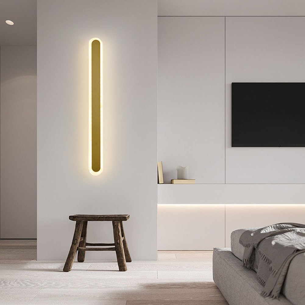 LED Wandleuchte Innen Hand Bewegungsmelder Wandlicht Dimmbar Akku Lange Wandlampe Kabellose Nachttischlampen 3 Farbmodi Wandbeleuchtung Up und Down Beleuchtung USB Aufladbare Leselampen Gold