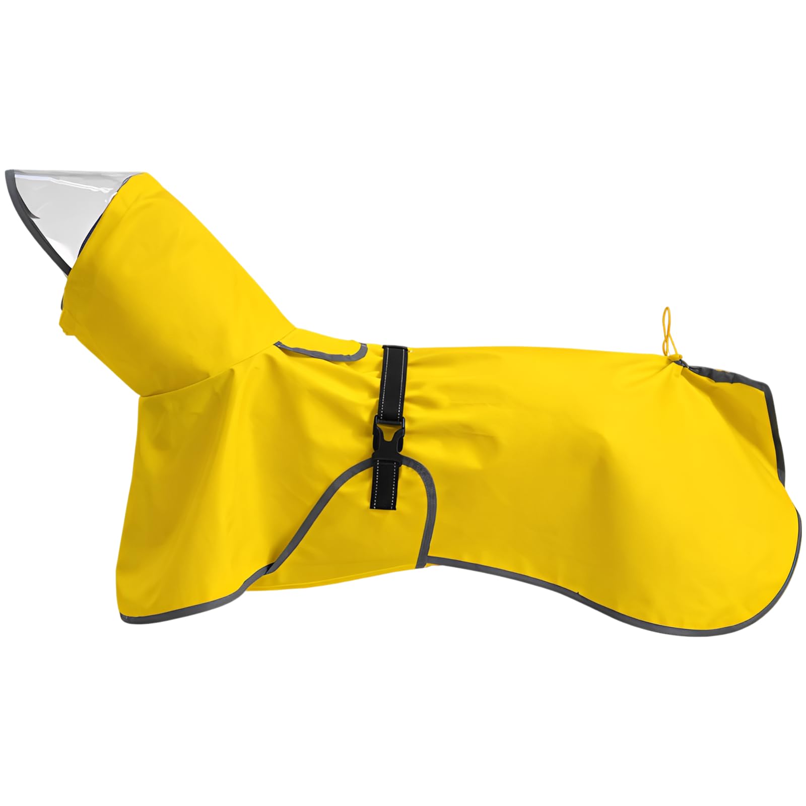 Impermeabile per cani, giallo, 2XL, impermeabile per cani da 6,8 a 11,3 kg, copertura addominale, cappuccio trasparente, riflettente, facile da indossare