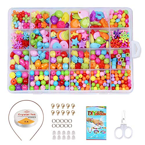 TOPWAYS® Enfants Bricolage Perles Set, Art Créatif Perles Kit De Loisirs Créatifs L'atelier De Bijoux Fabrication de Bracelet Collier 24 Types (Couleur Sombre)