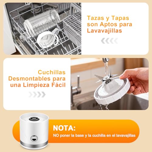 Miniatura 9 de Filink Batidora De Vaso Portátil, 650ml Mini Licuadoras Para Zumos Y Batidos, Vaso De Tritan, Batería Recargable De 4000mah, 6 Cuchillas, Batidora Portátil Para Smoothies Para Gimnasio, Oficina,Viajes