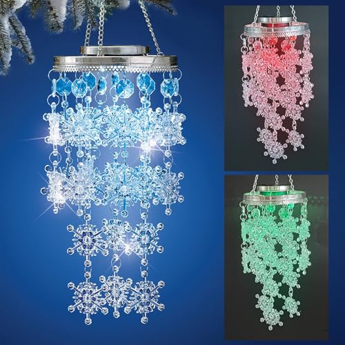 Solar Snowflakes Wind Chimes for Outside,Color Changing LED Lights,Outdoor Christmas Decor for Yard,Solar Danglers Birthday Gifts for Women