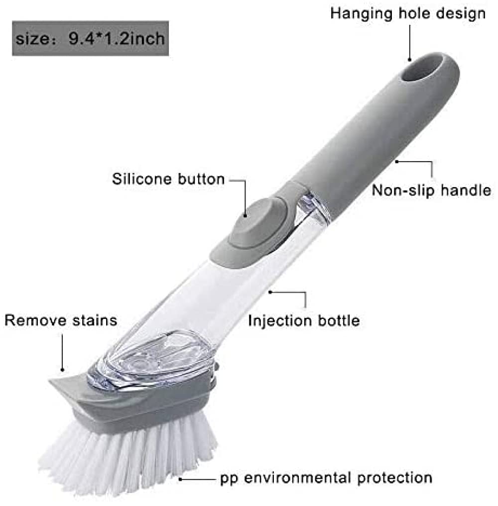 Set di spazzole lavapentole da Cucina, Spazzola lavapentole da Cucina a Manico Lungo con 1 Manico + 1 Testina in Nylon + 2 testine in Spugna
