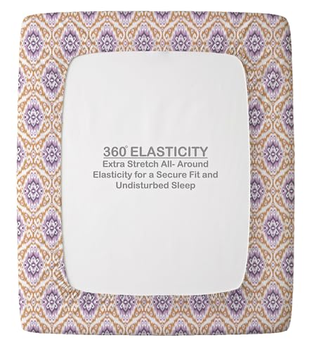 Image of Welspun ENZO Queen Size Fitted Bedsheet with 2 Pillow Covers | 360 Elastic | 100% Pure Cotton | 60 x 78 Inches | Soft, Breathable, Lightweight & Easy Care | Coral Gold