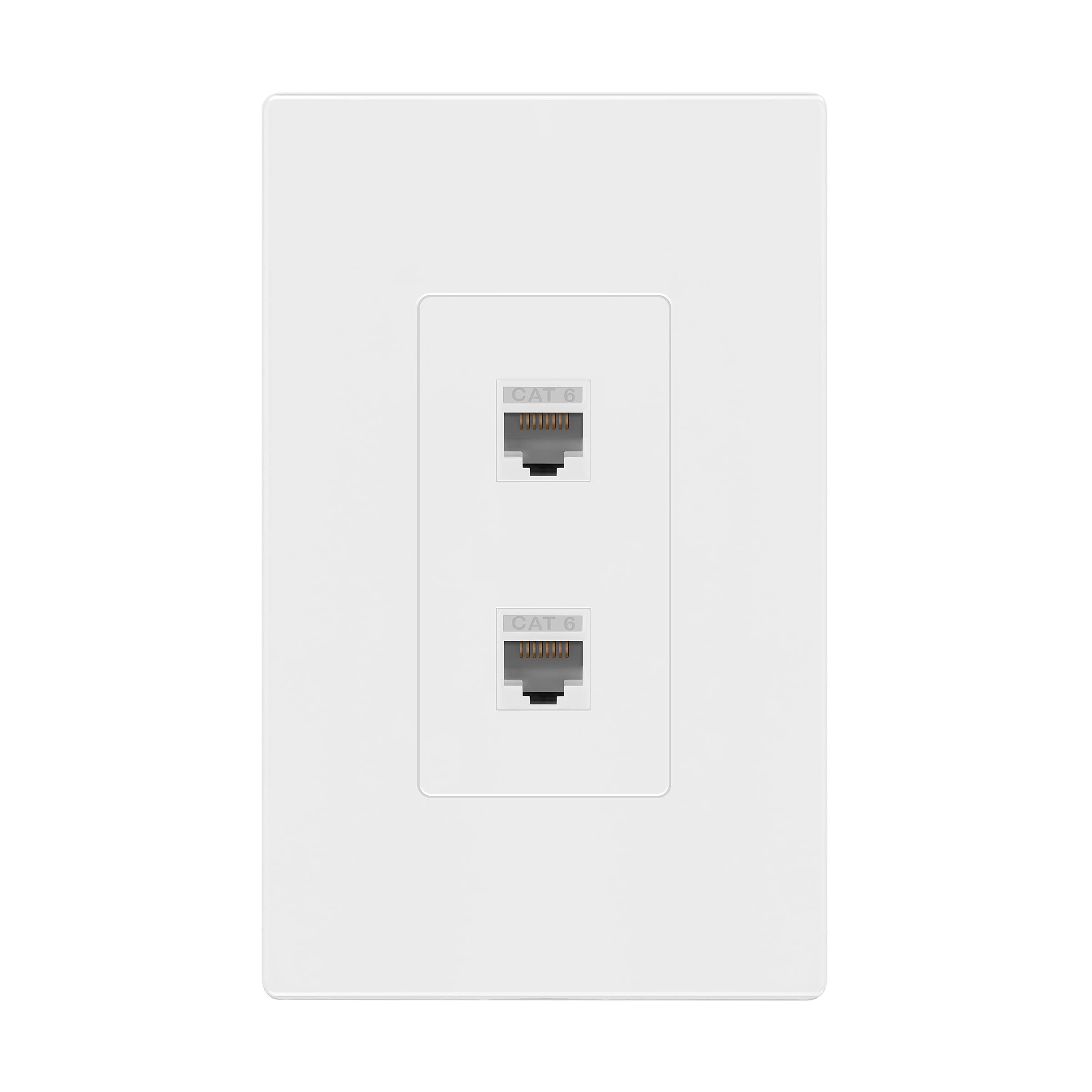 ENERLITES Port Screwless Wall Plate with 2 CAT6 RJ45 Keystone Jack Modules, for Voice/Data & Audio/Video Multimedia, Standard Size 1-Gang 4.69" x 2.93