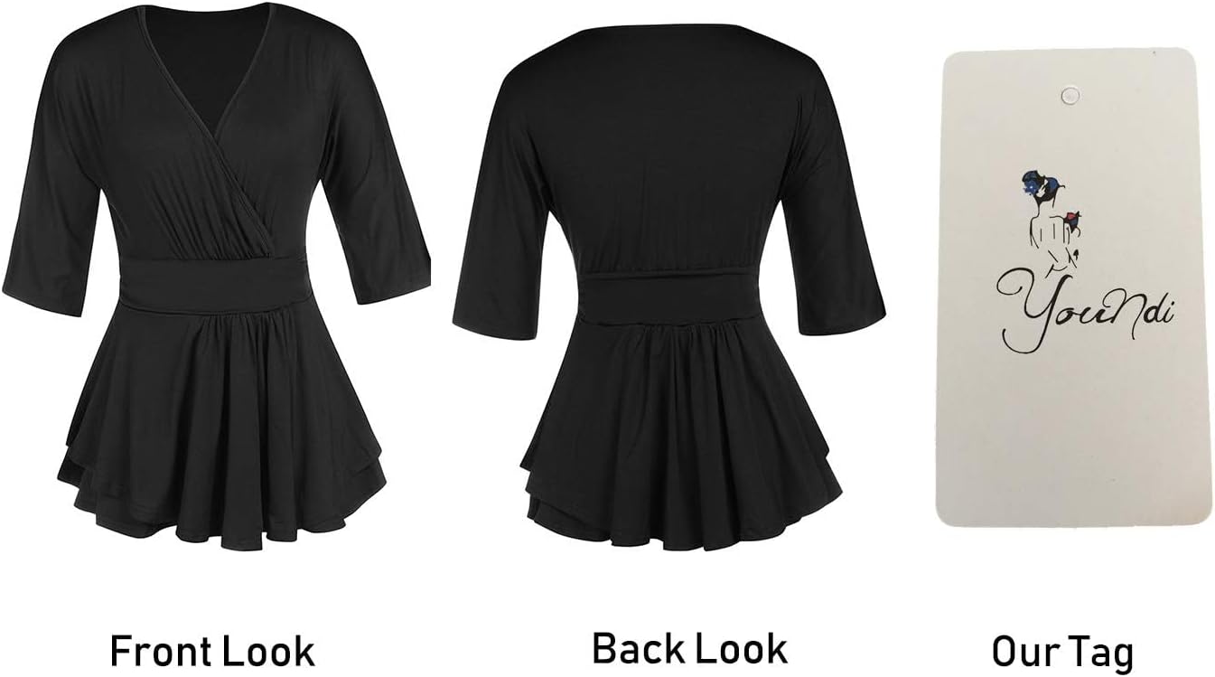 Women's Plus Size Blouse Sexy Deep V Neck Pleated Long Sleeve Ruched Promenade Tops - Image 6