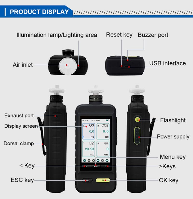Detector de Gas, Monitor de Calidad del Aire de Grado Industrial, Alarma de luz y Sonido de Gas portátil