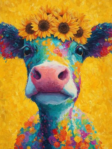 Pintura por numeros adultos vaca y girasol lienzo para pintar 70x90cm sin marco manualidades caseras