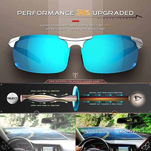 Attcl Men's Mirrored Driving Polarized Sunglasses For Men Al-Mg Metal Frame 8177-Silver-Blue #TOP4